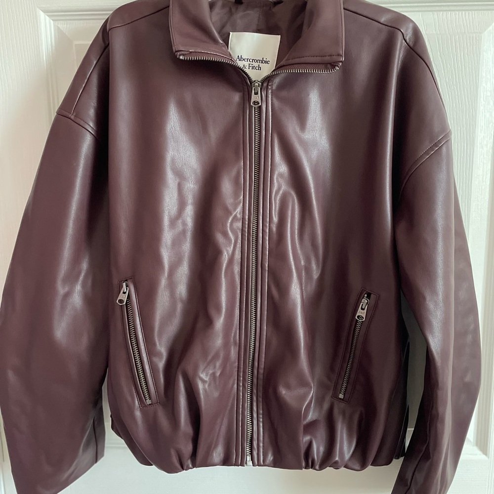 Abercrombie & Fitch Bubble Hem Vegan Leather Bomber Jacket